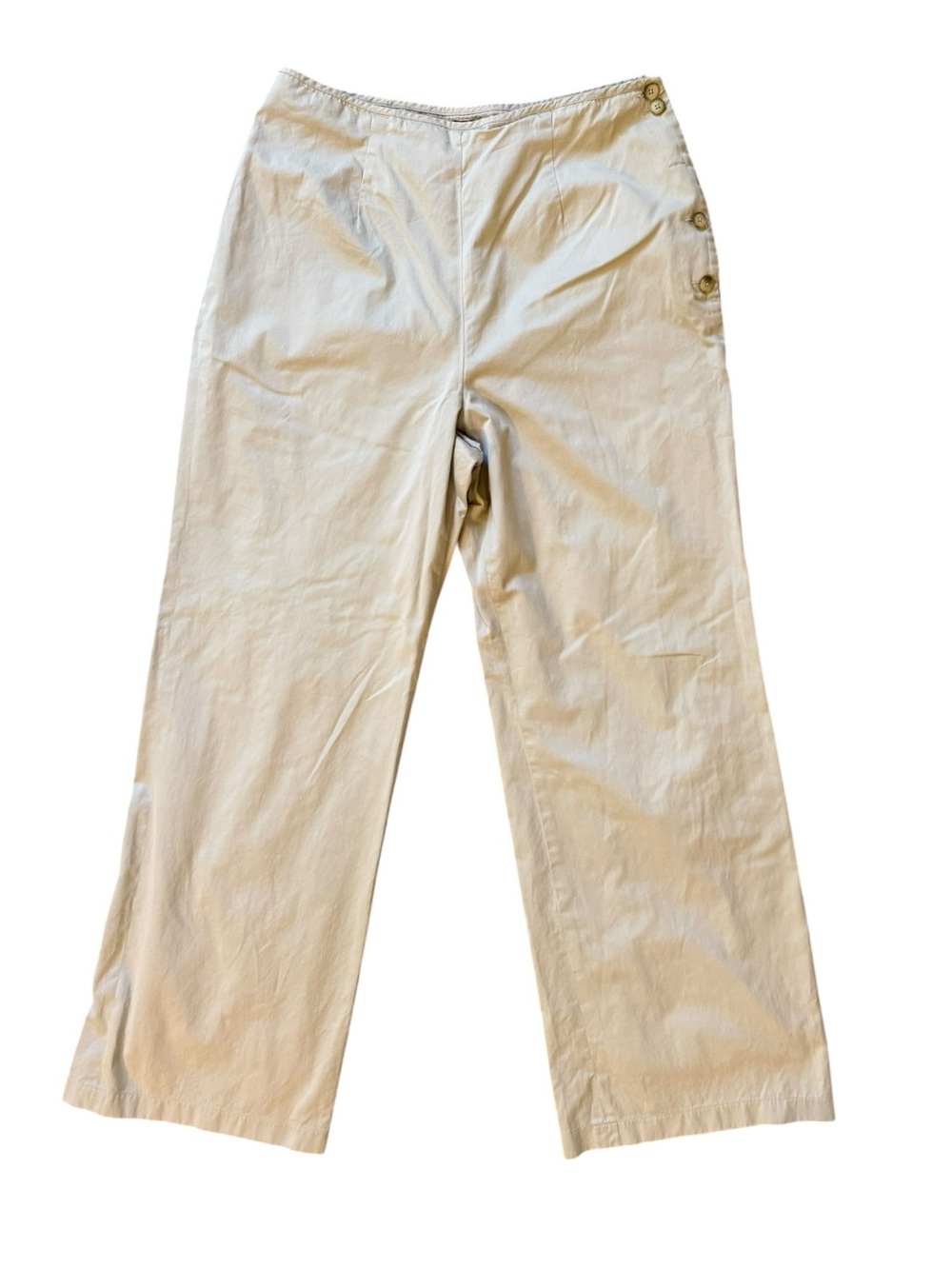 T By Faconnable Beige Wide Leg Sailor Pants Side Button Size 12